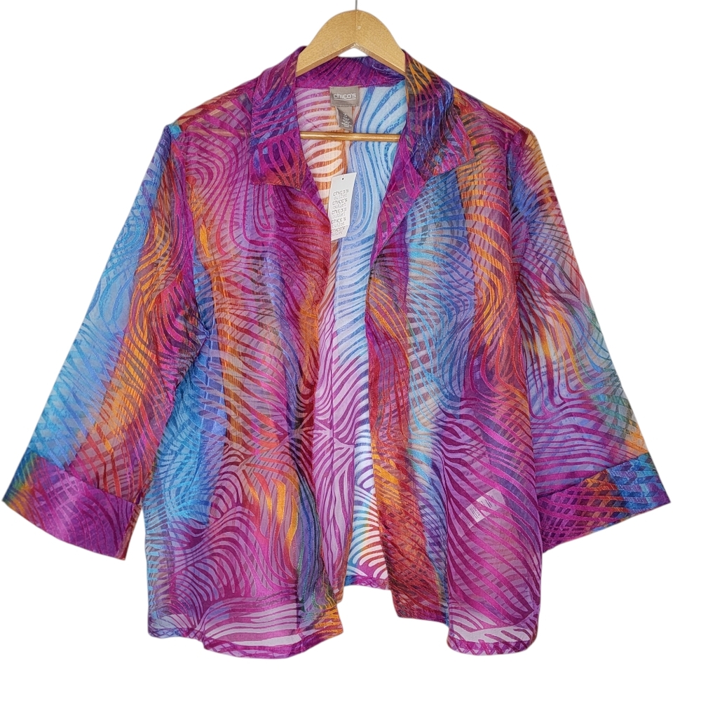 NEW Chico's Burnout Beauty Mariella Pattern Lemonia Pink Sheer‎ Cardigan 3X $69